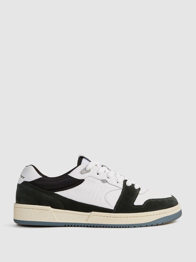 Leather Colourblock Lace-Up Trainers in Forest Green (543105) | €71