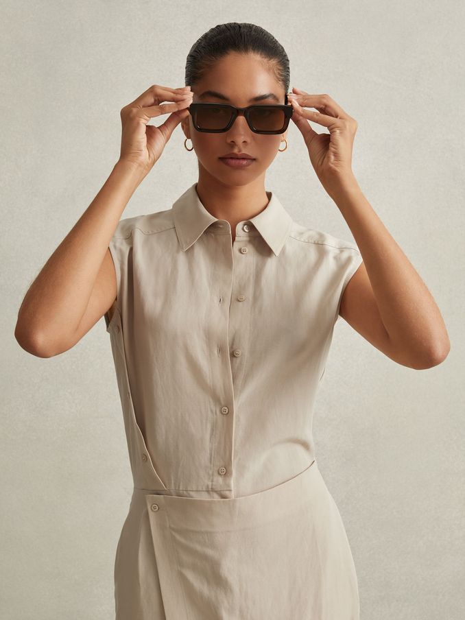 Lyocell Linen Wrap Front Midi Dress in Neutral (546840) | €100