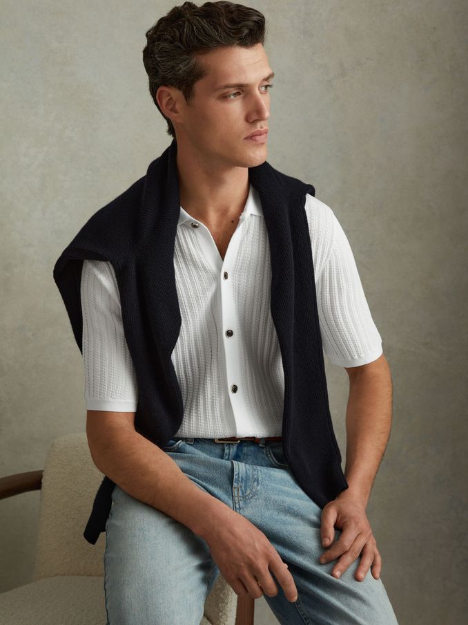 Textured Knitted Shirt in Optic White (546895) | US$78