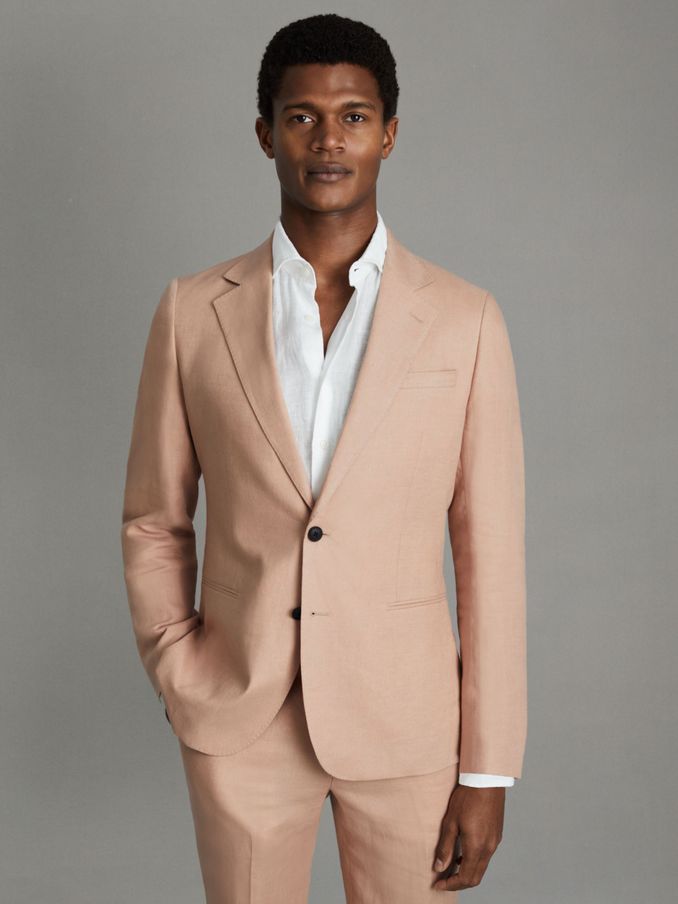 Single-Breasted Linen Suit Blazer Slim Fit in Pink (547008) | HK$1,912