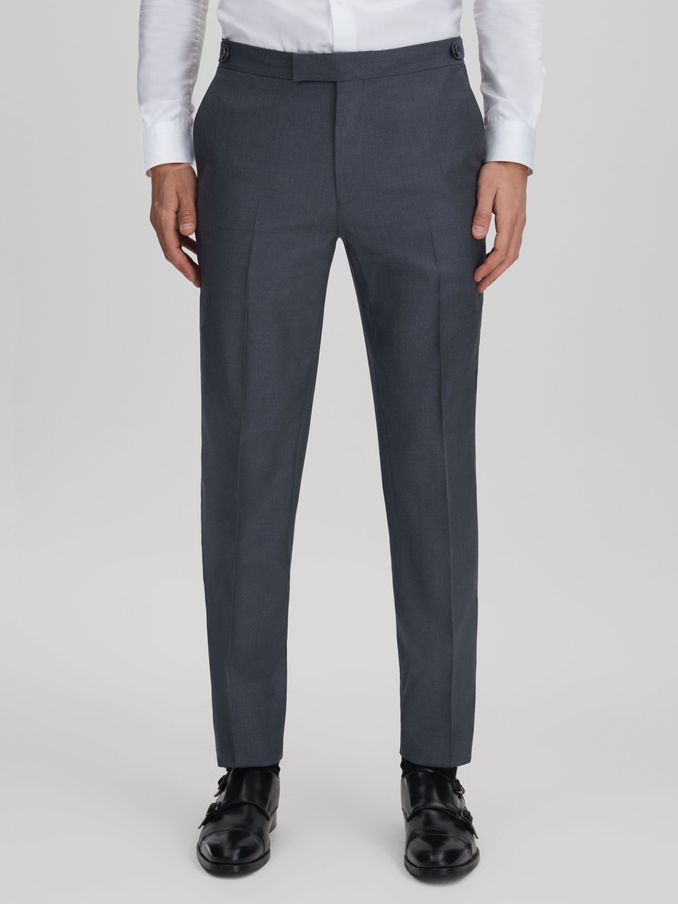 Slim Fit Wool Side Adjuster Trousers in Airforce Blue (547408) | €93