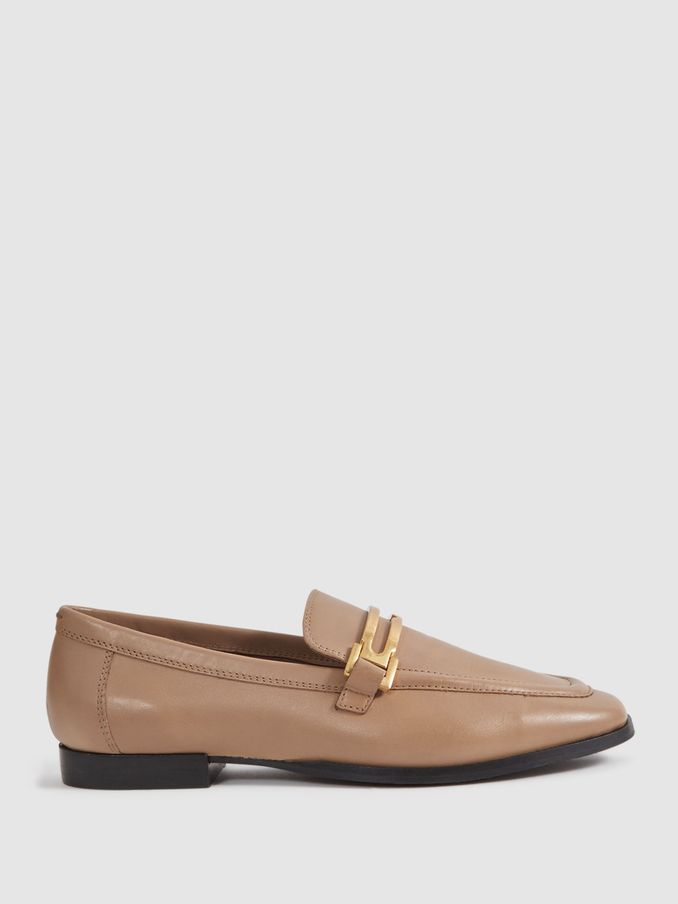 Leather Rounded Loafers in Nude (547797) | US$114