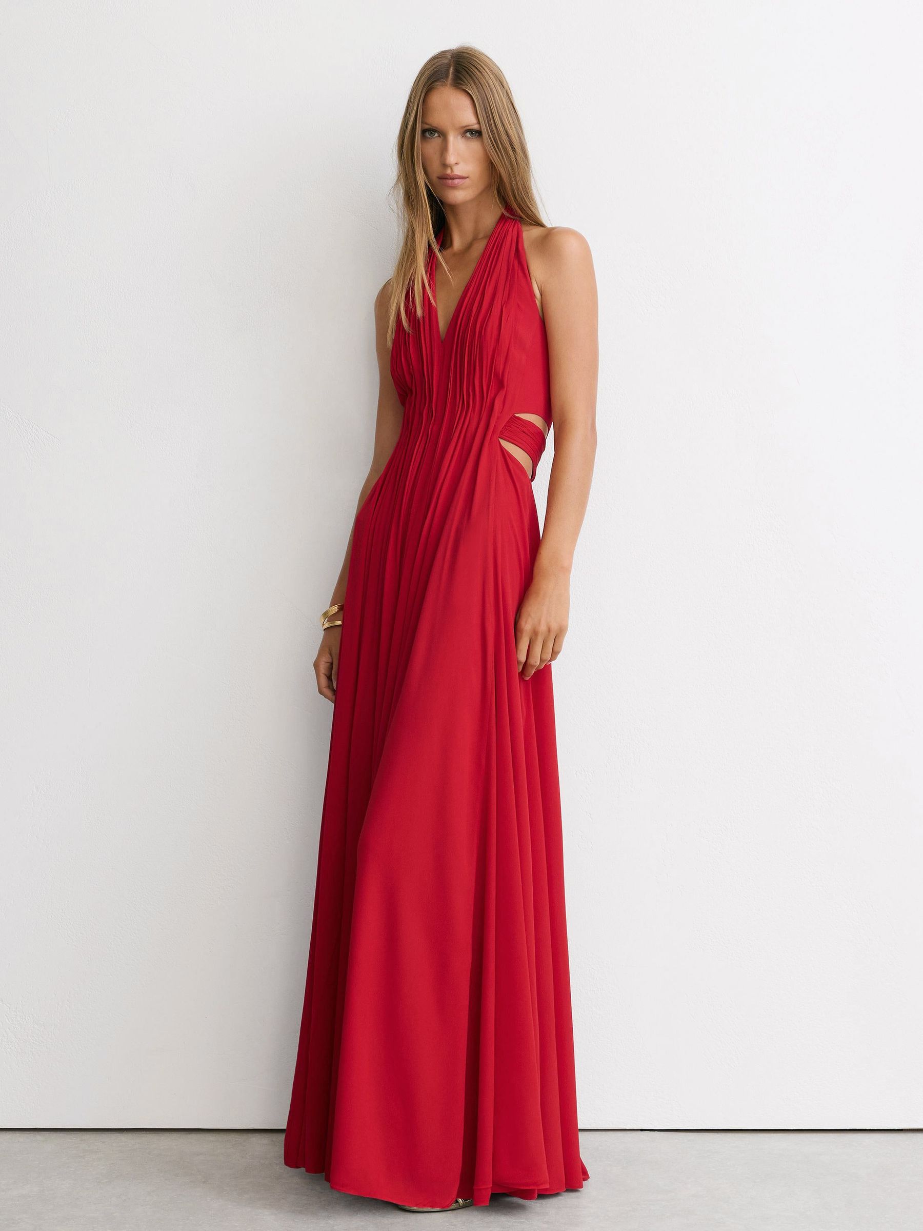 Rouge - Halterneck Pleated Maxi Dress