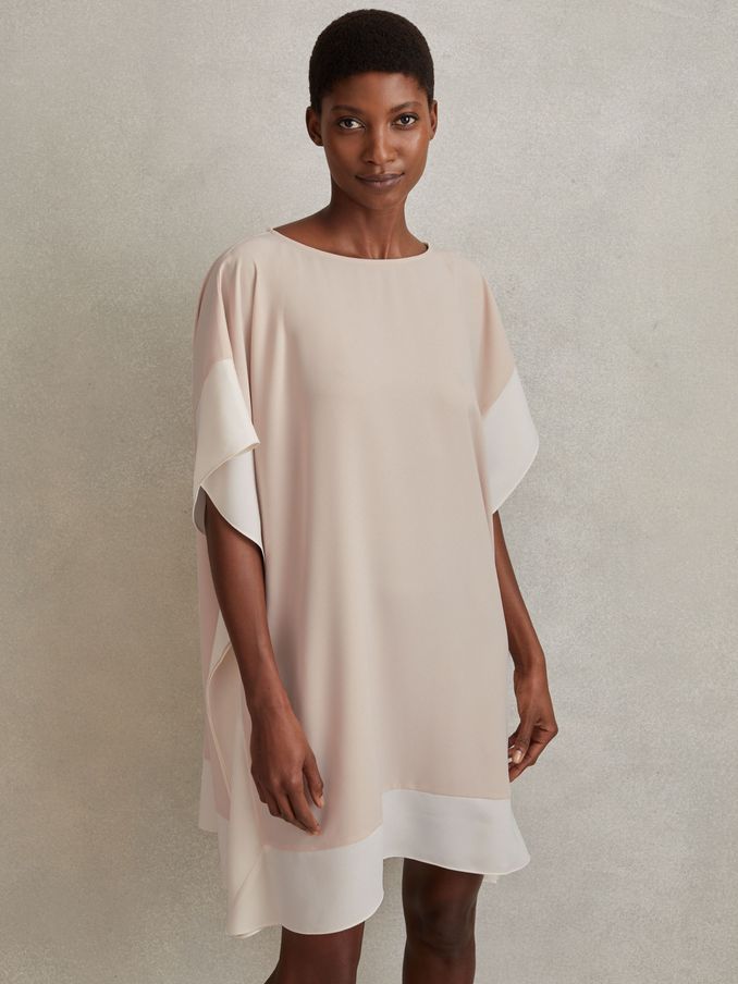Colourblock Side Drape Tunic in Nude/White (548088) | US$144