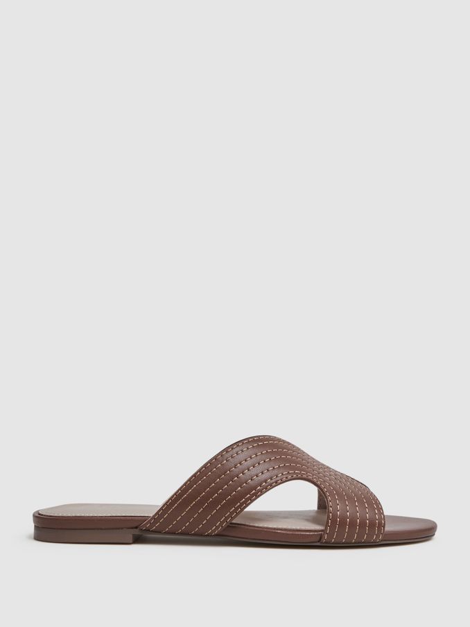 Leather Slip-On Sandals in Tan (548259) | $178