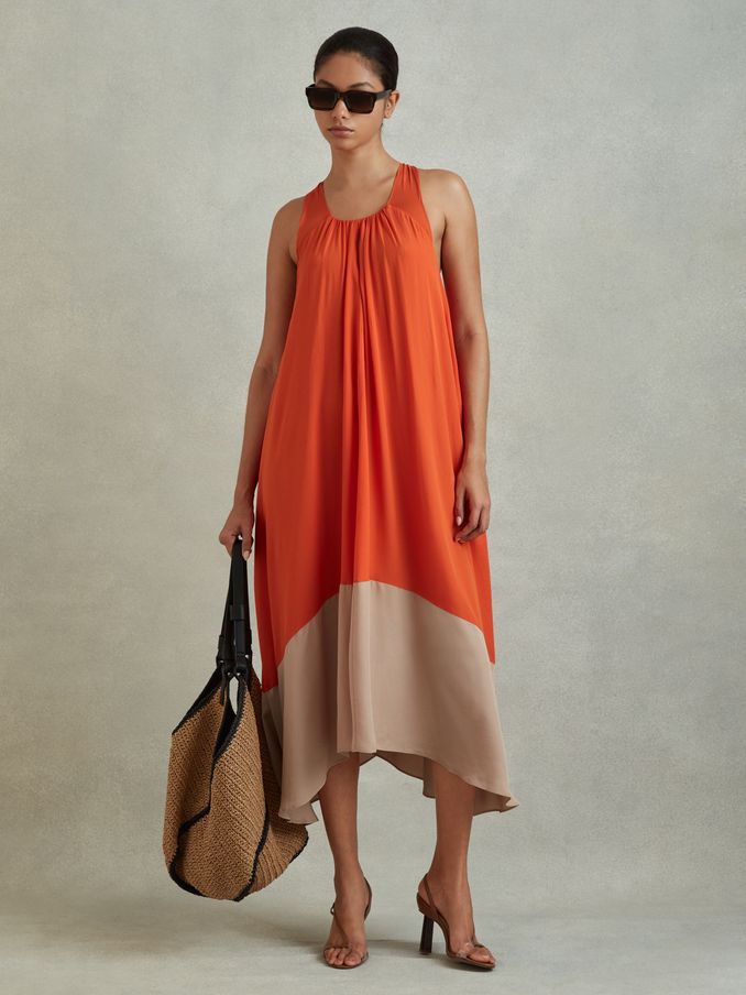 Ruched Dipped Hem Midi Dress in Orange (548613) | €125