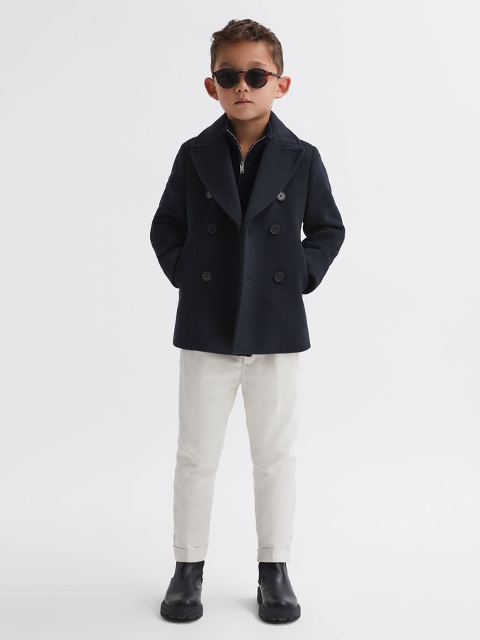4-9 yrs Wool-Blend Twill Double-Breasted Coat in Navy (548668) | €140