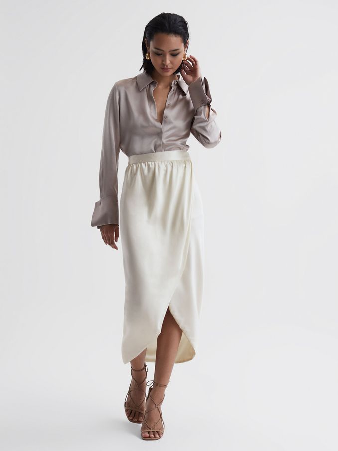 Silk High-Low Wrap Skirt in Ivory (551400) | US$141