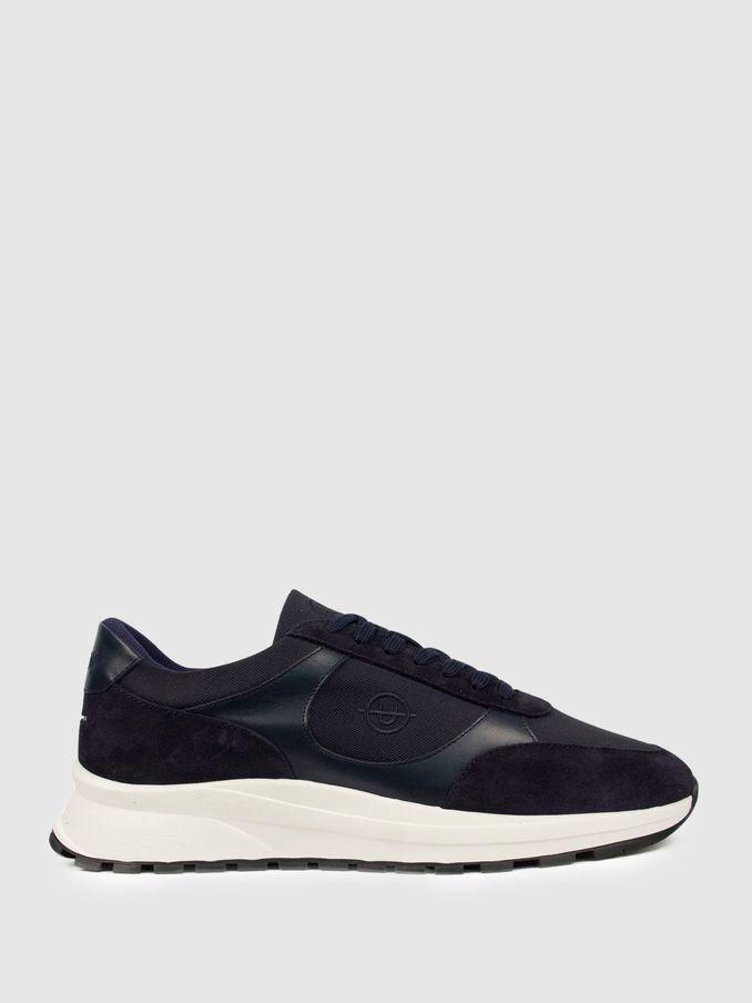 Unseen Suede Leather Plemont Trainers in Navy/White (555025) | €133