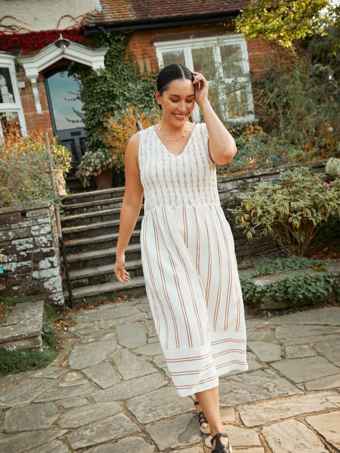 Aria Natural Stripe Midi Dress With Linen (563453) | €55