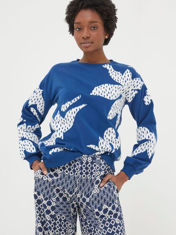 Blue Alex Textured Leaves Crew Sweatshirt (570763) | €33