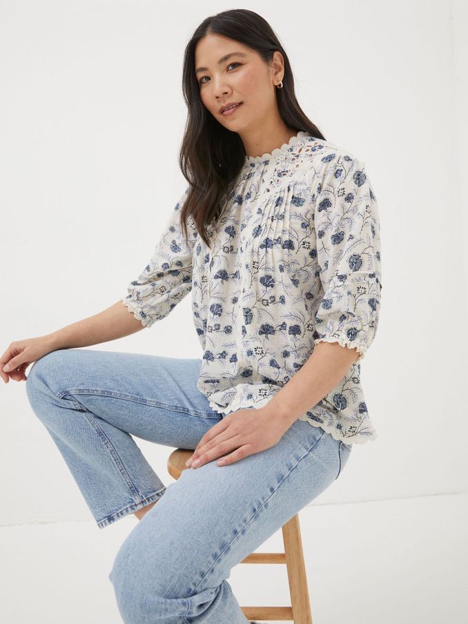Natural Broderie Ditsy Blouse (570799) | €34