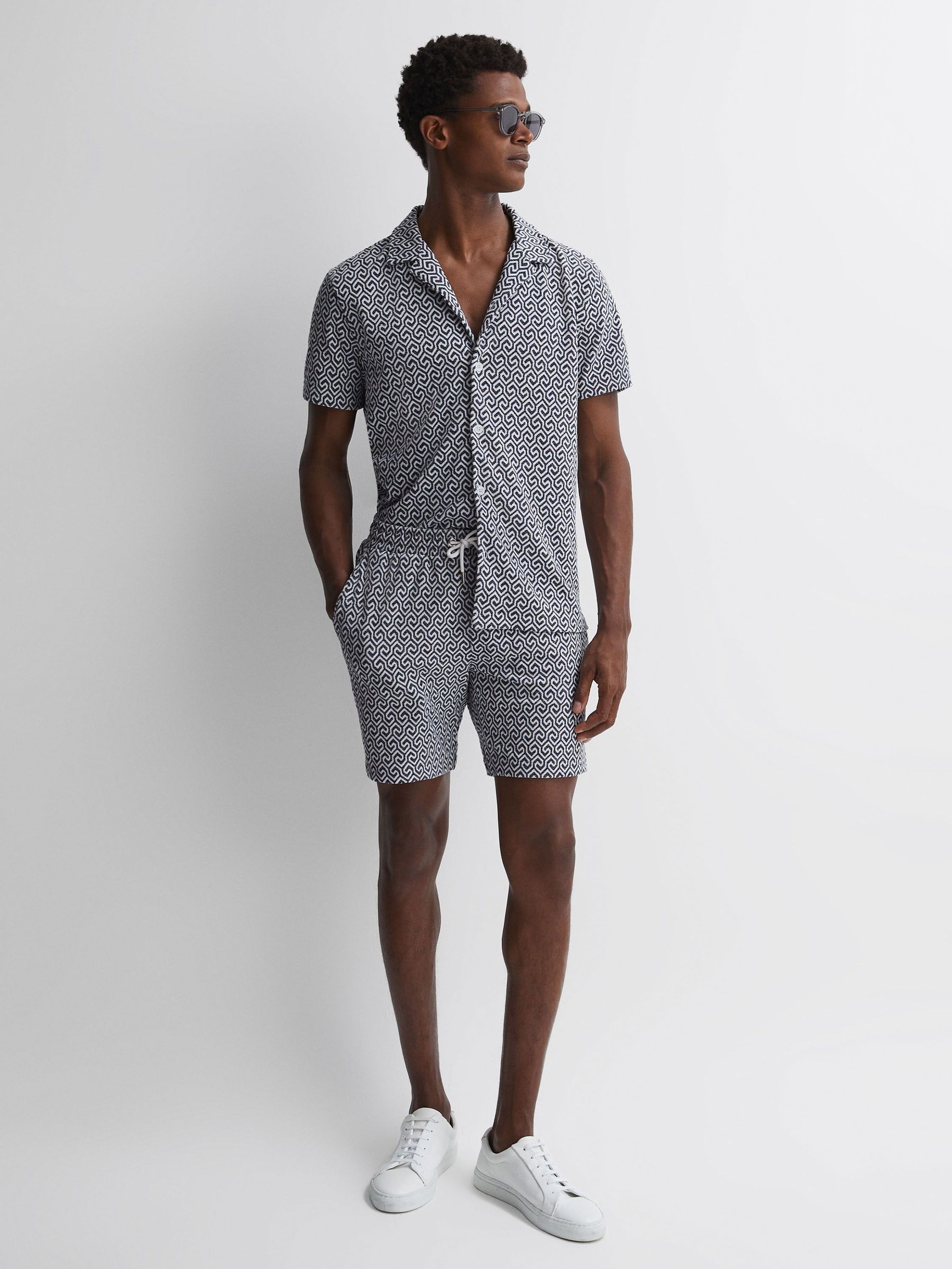Terrycloth Drawstring Shorts in Navy/White (571713) | CA$38