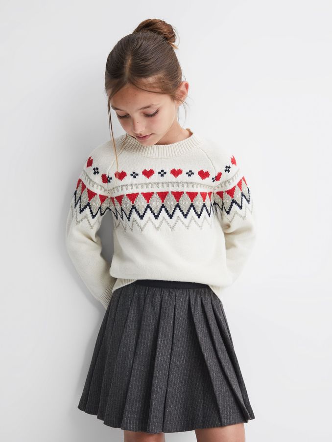 Wool Blend Striped Pleated Skirt in Dark Grey (572034) | €16