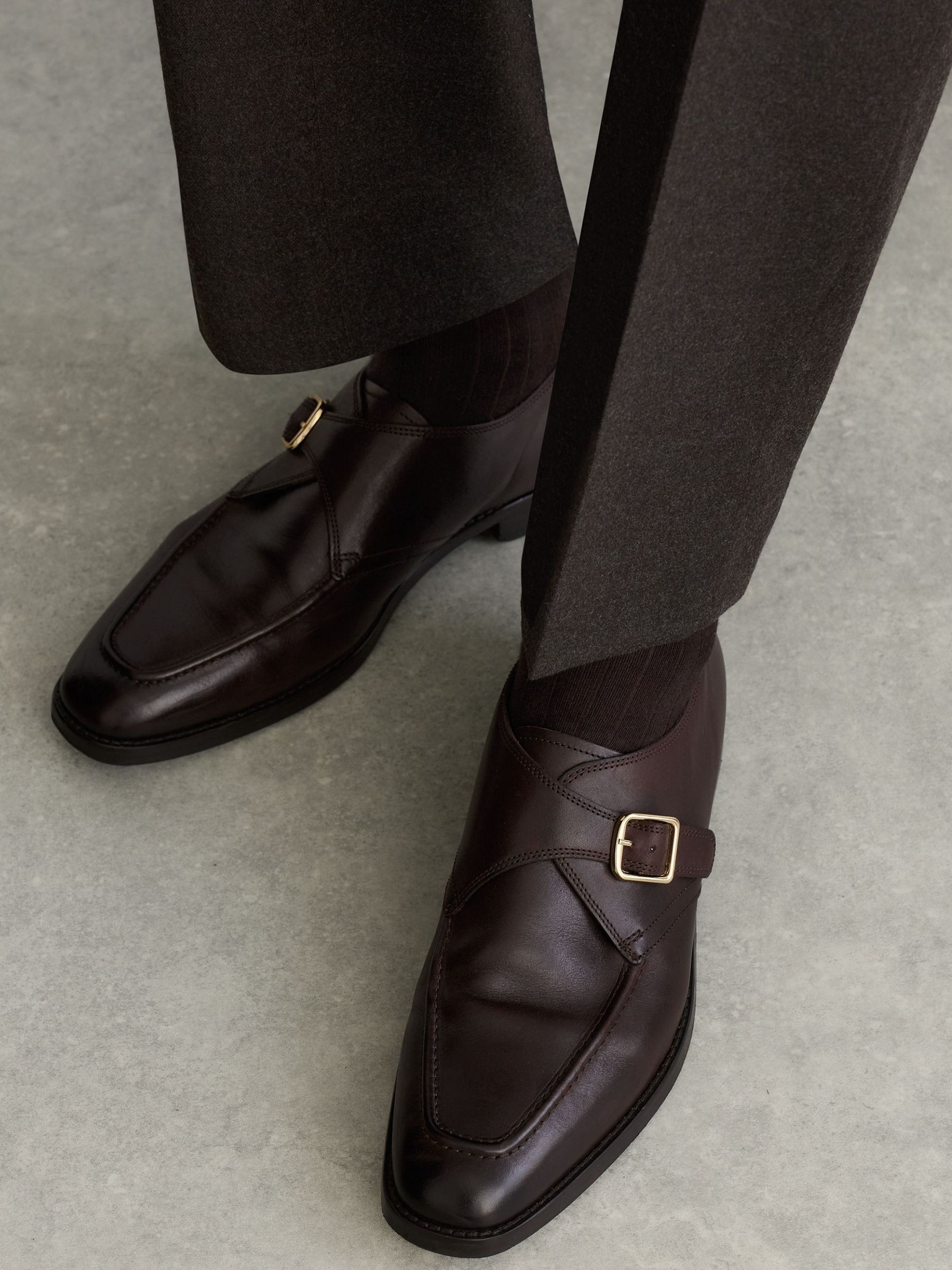 Dark Brown - Regular Leather Single Monk-strap Shoes