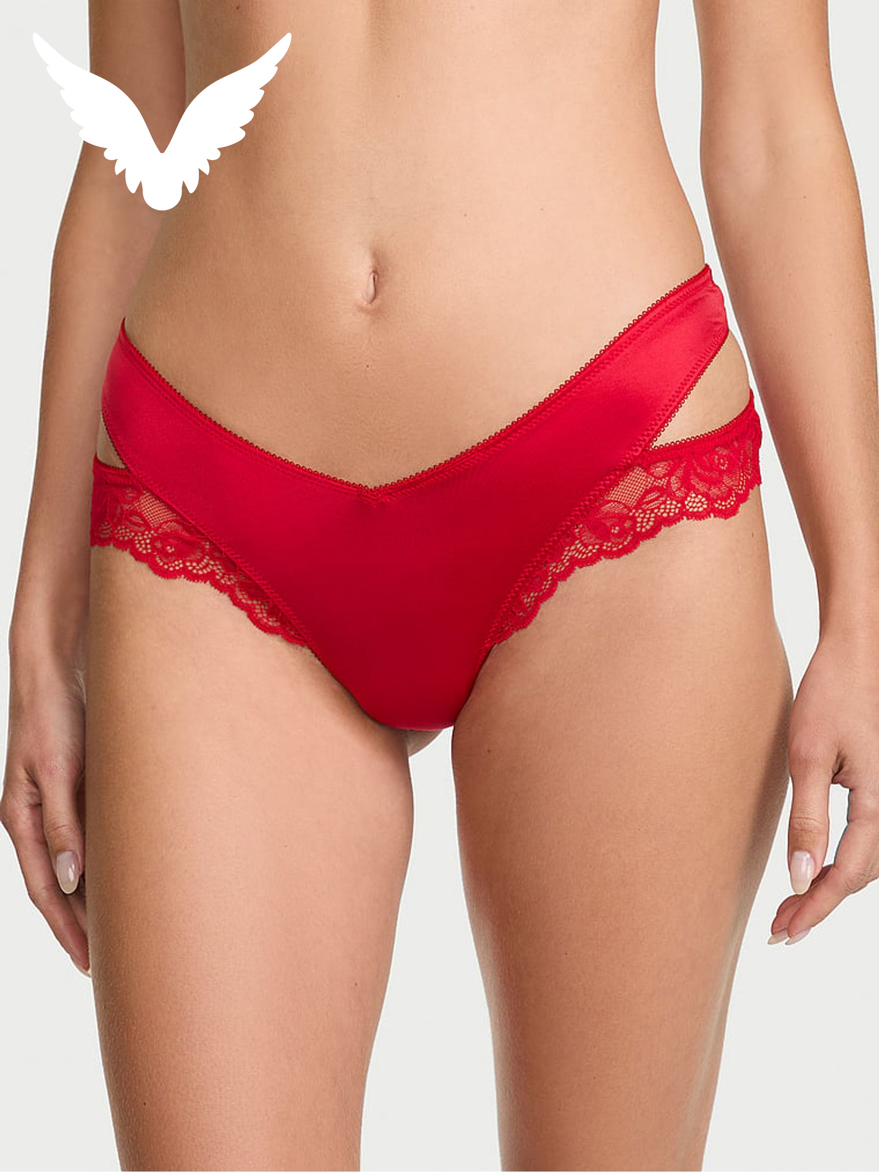 Lipstick Red - G-string Lace Trim Cut Out Knickers