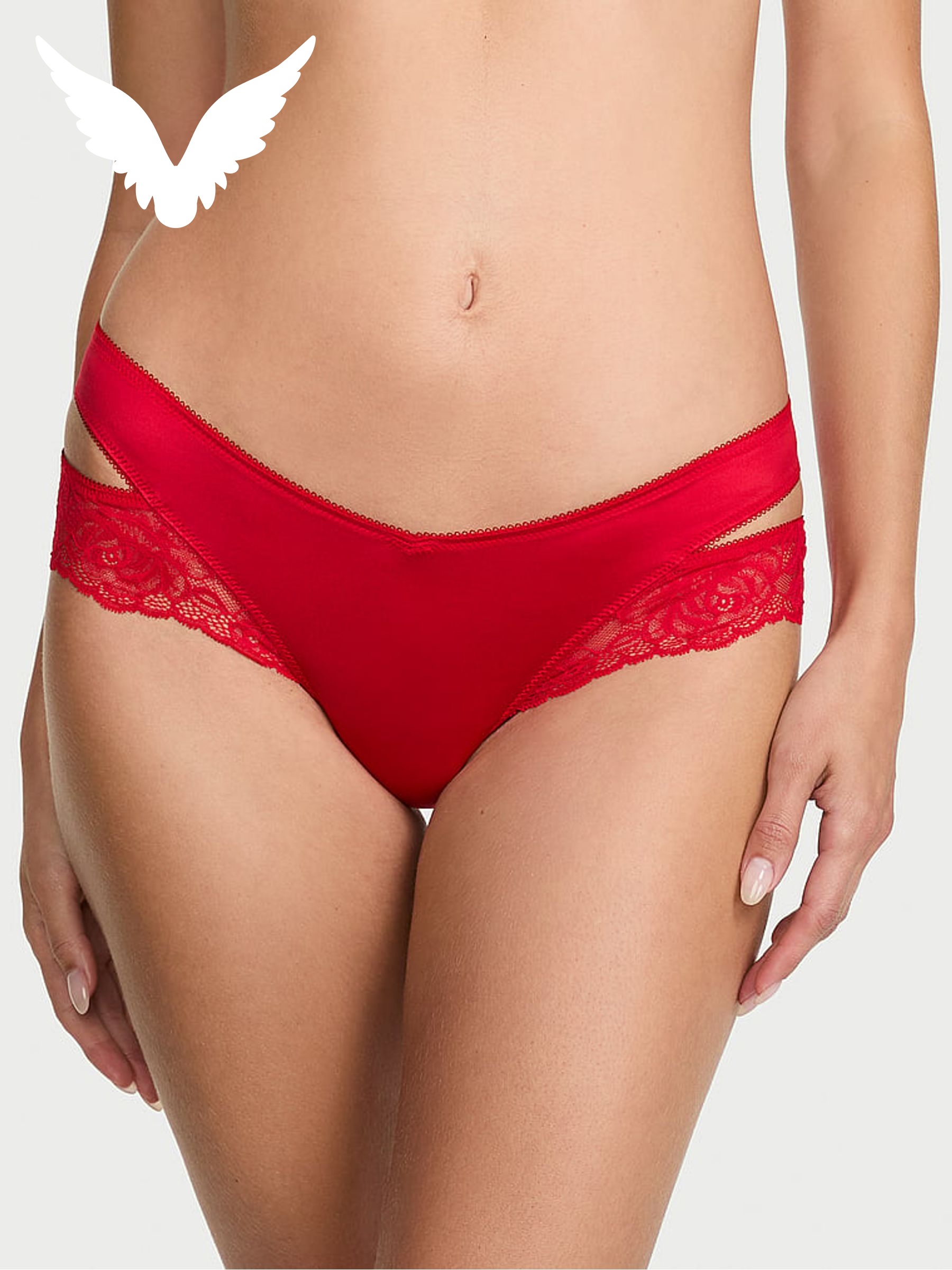 Lipstick Red - G-string Lace Trim Cut Out Knickers