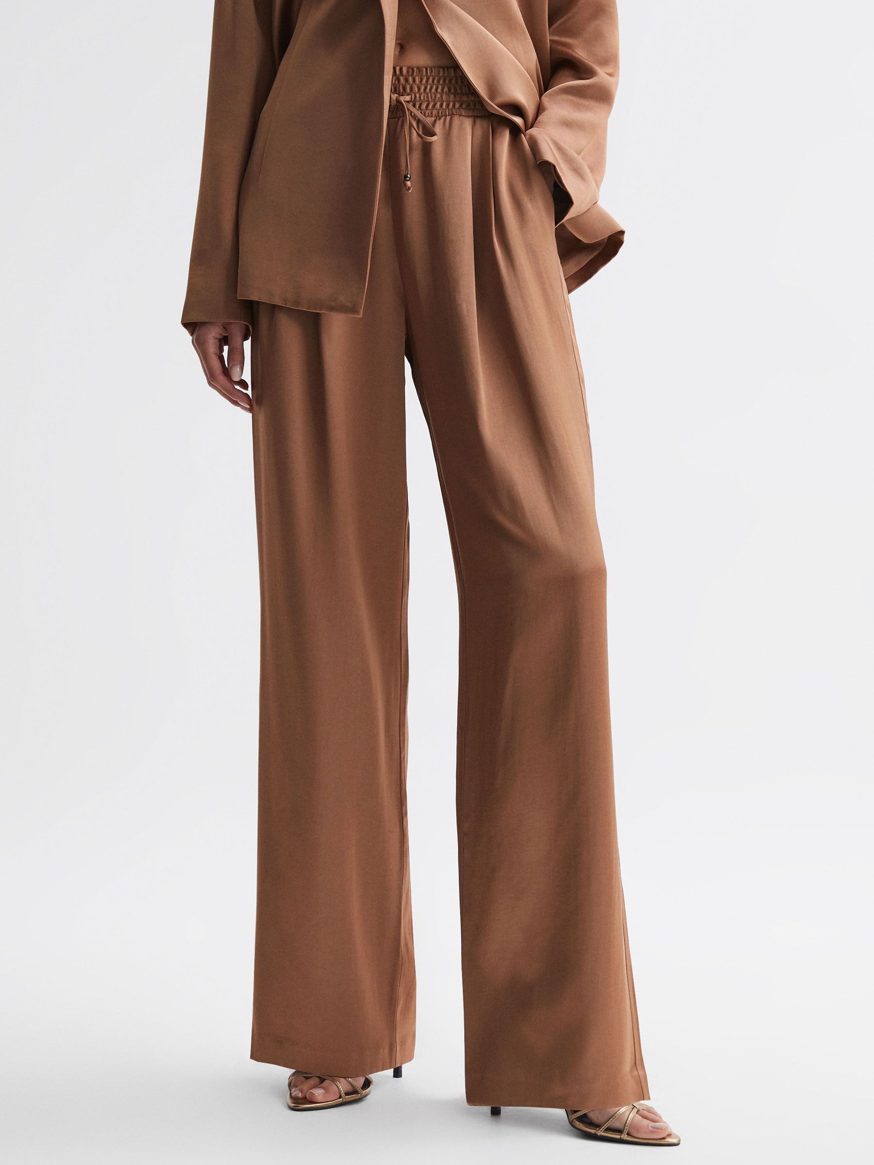 Paige Elasticated Wide Leg Suit Trousers in Camel (579742) | 825 SAR