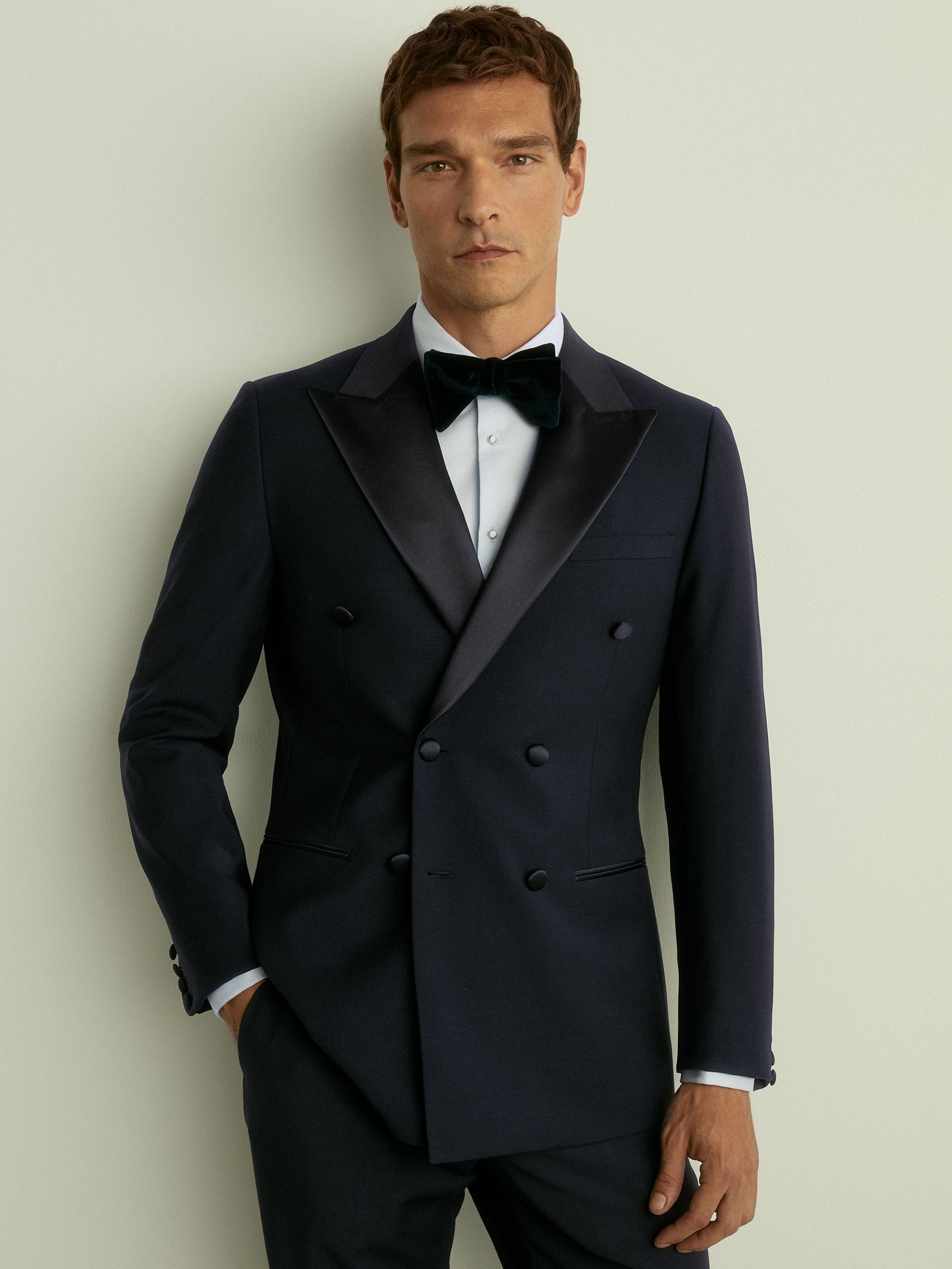 Double Breasted Tuxedo Slim Fit Jacket in Navy (582218) | CHF 187