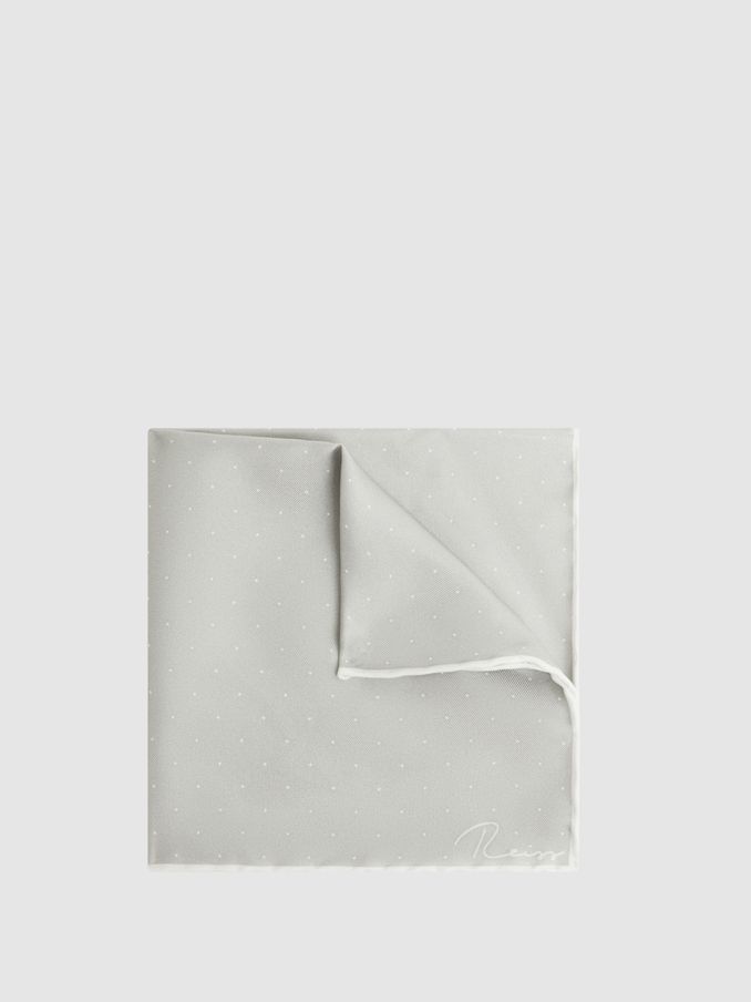 Polka Dot Silk Pocket Square in Silver (583667) | €55