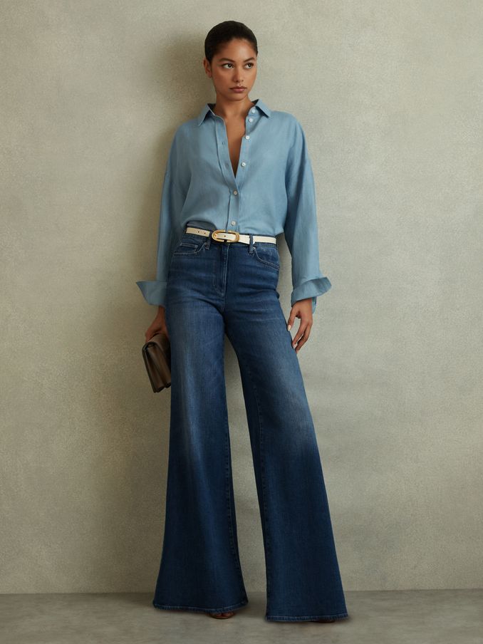 Petite Palazzo Jeans in Mid Blue (586844) | US$285