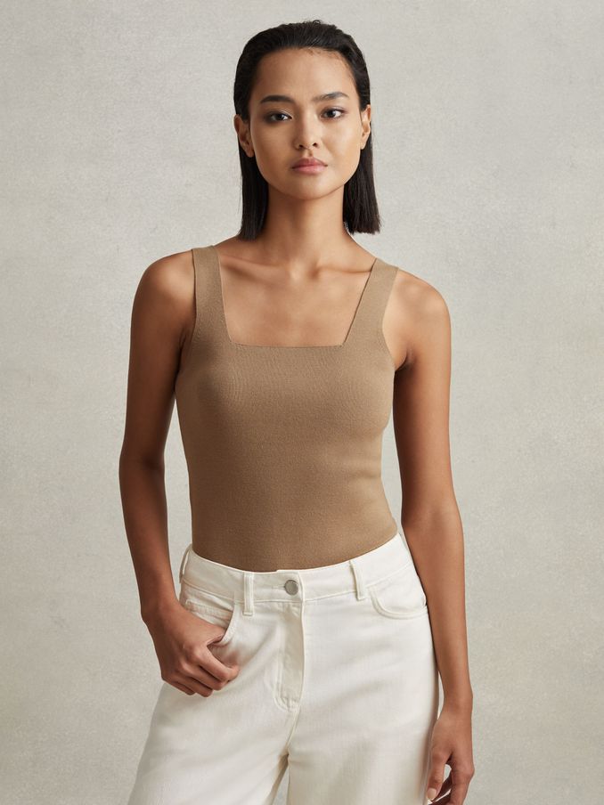 Knitted Square Neck Vest in Mink (586958) | US$32