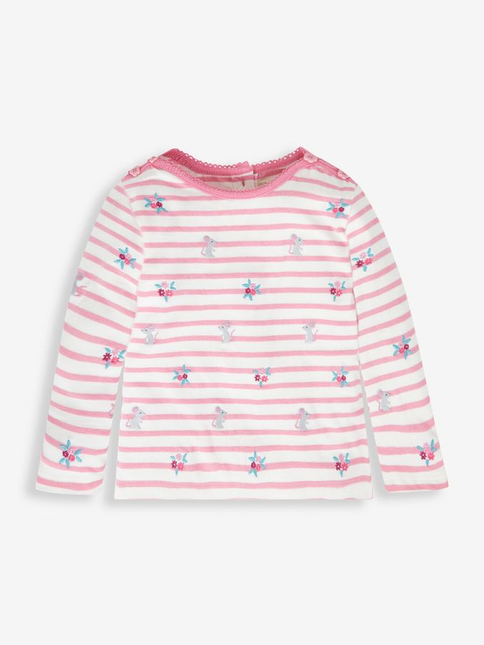 Cream Girls' Mouse Embroidered Top (587813) | $18