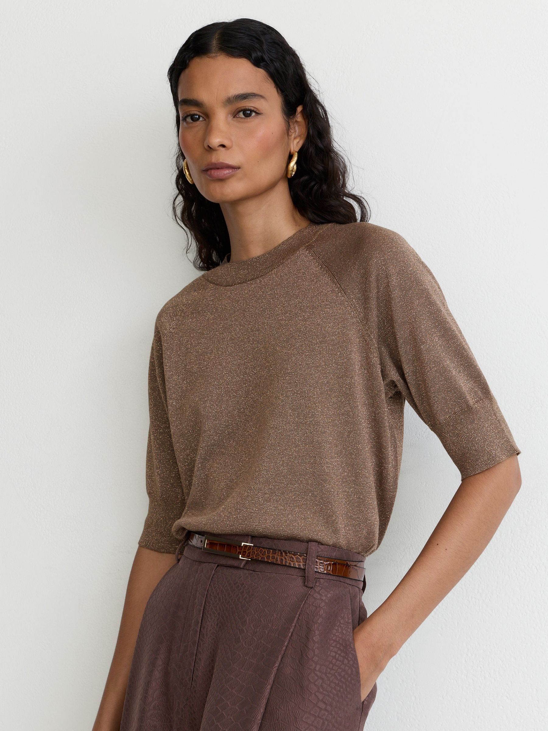برونز - Wool-blend Metallic-knit Short-sleeve Top