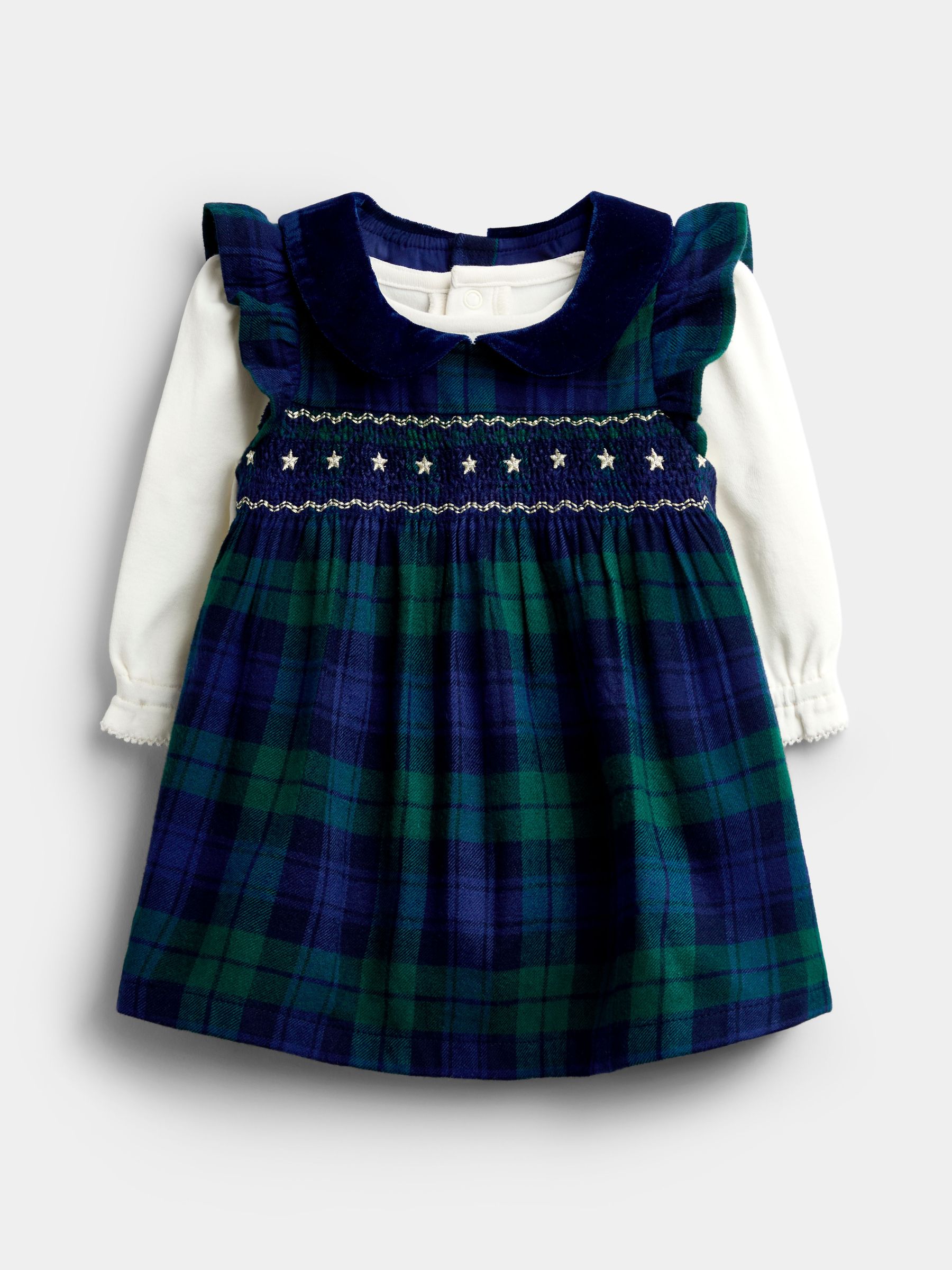 Navy Blue Tartan - Smocked Baby Dress & Bodysuit Set