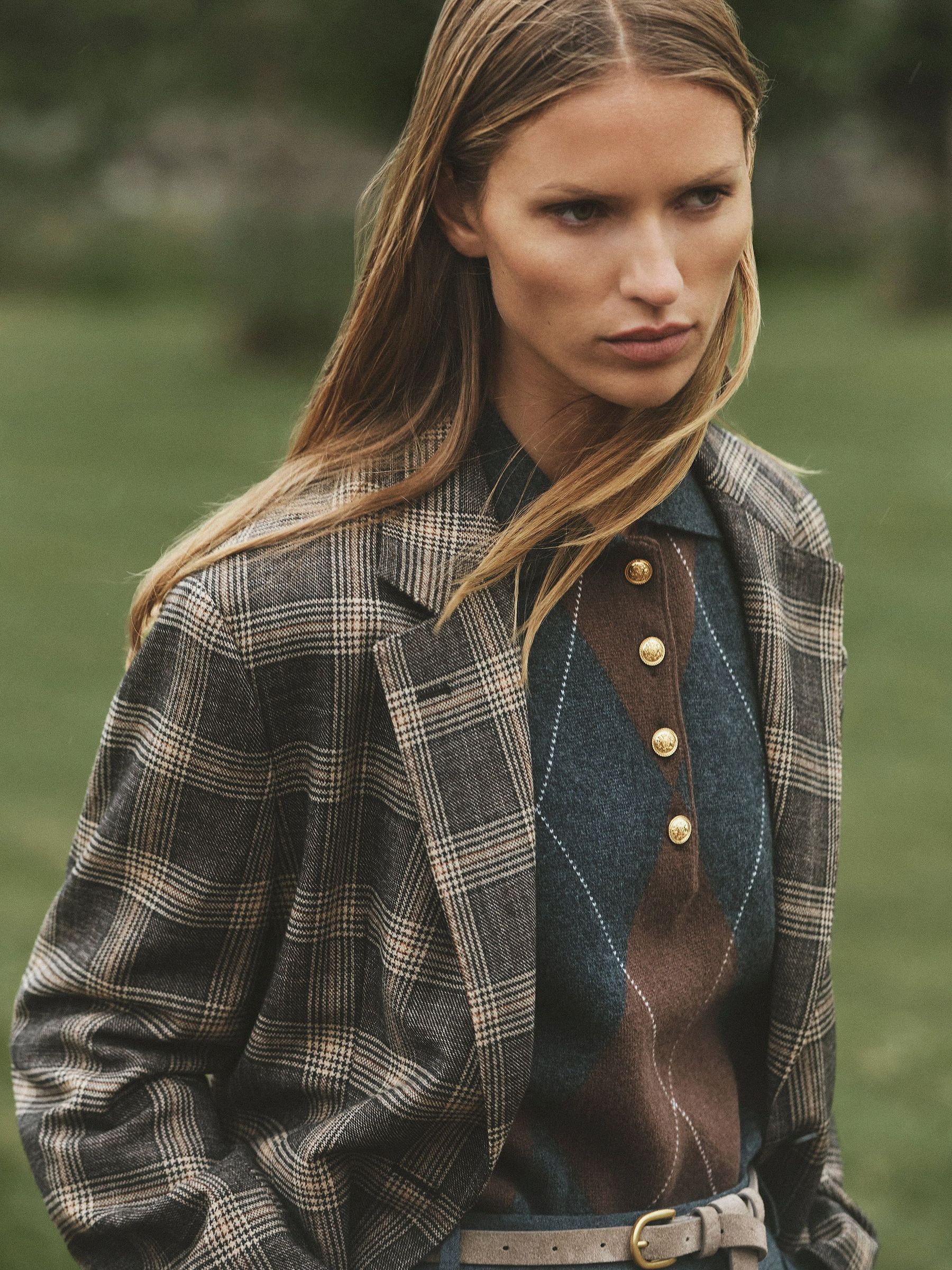 Brown - Wool Check Relaxed Single-breasted Blazer