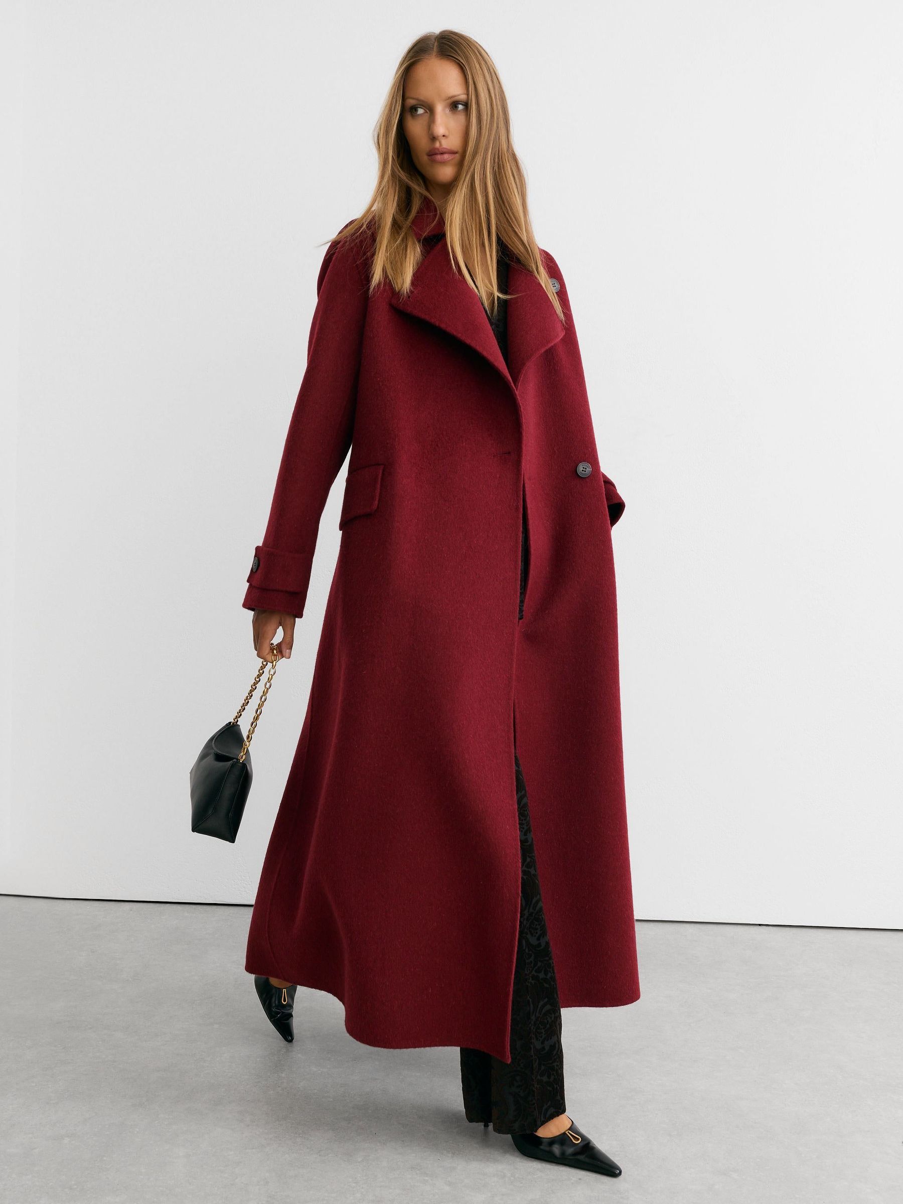 أحمر - Wool-blend Blindseam Long Coat