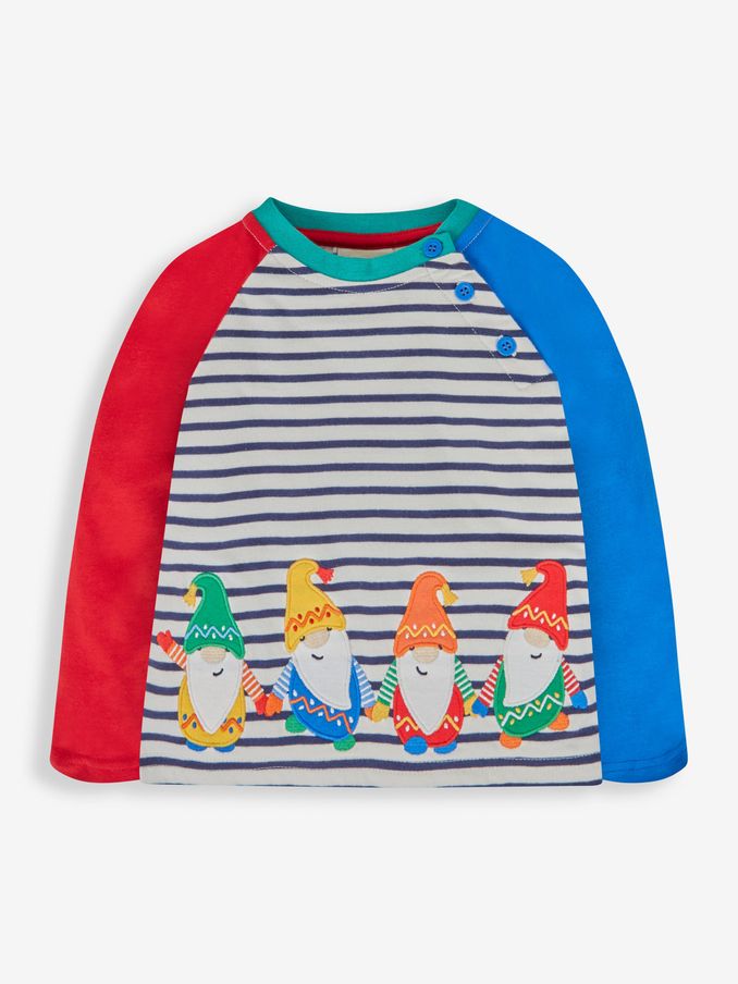 Ecru Navy Stripe Gonks Appliqué Top (597914) | $12