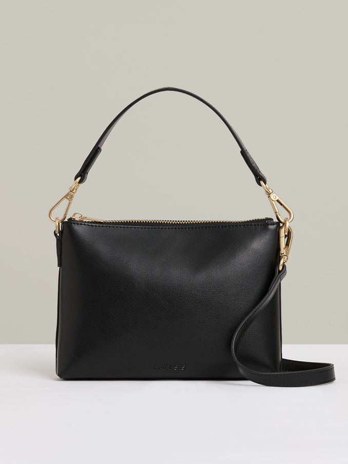 Leather Double Strap Pouch Bag in Black (604123) | €138