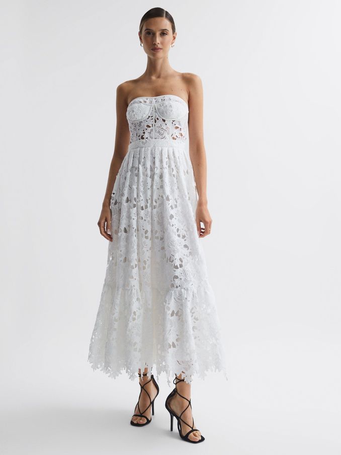 Leo Lin Bustier Lace Midi Dress in Snow (610509) | €612