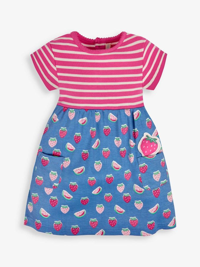 Pink Pink Stripe & Strawberry Print With Pet In Pocket Combo Dress (614879) | $19