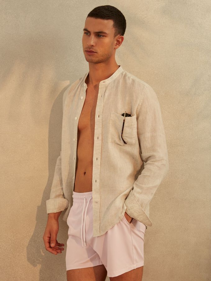 Plain Drawstring Waist Swim Shorts in Pale Pink (616485) | US$62