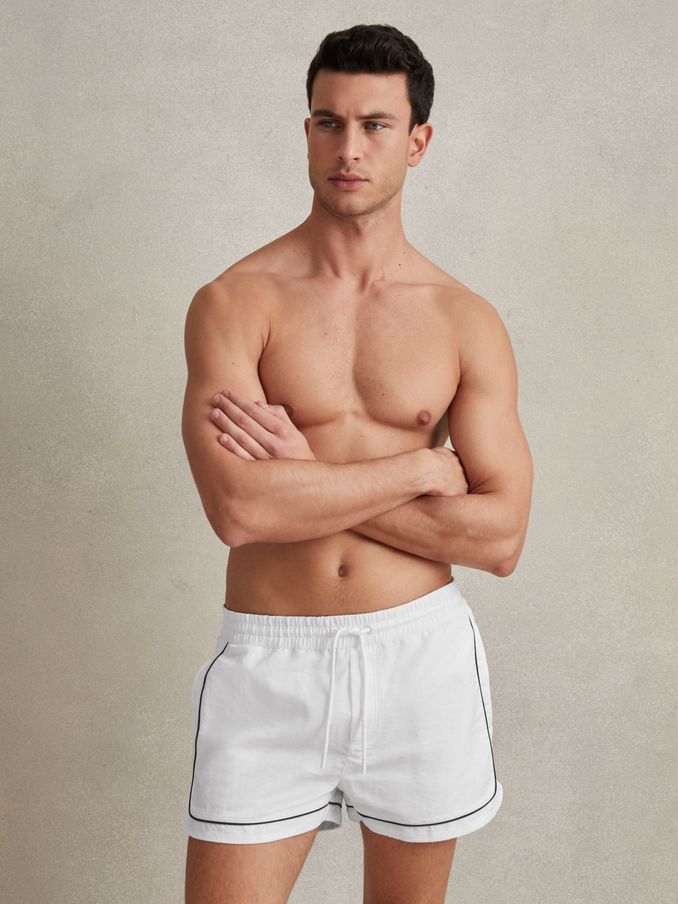 Piped Drawstring Swim Shorts in White (616498) | €39