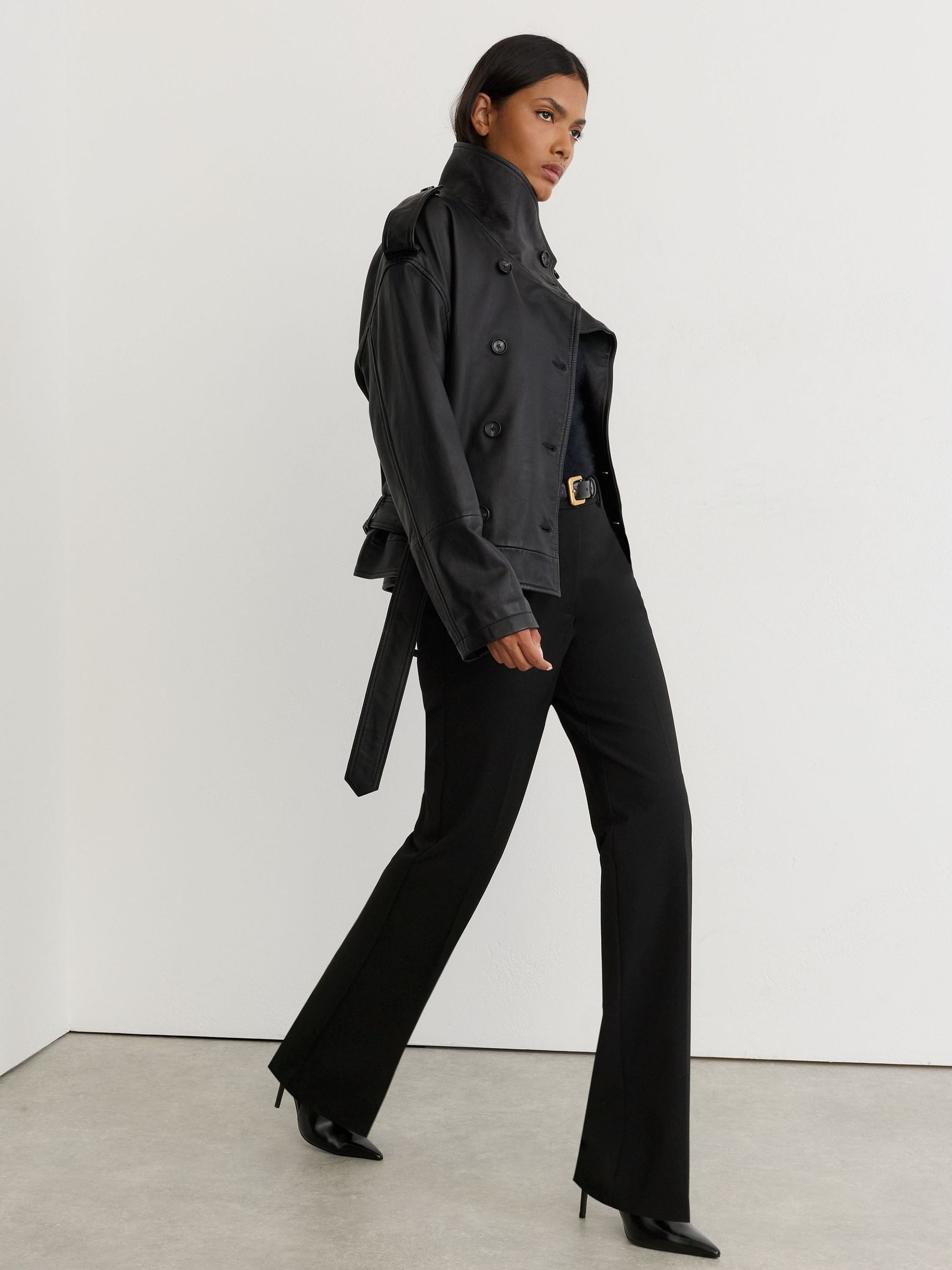 Black - Flared Mid-rise Tailored Trousers