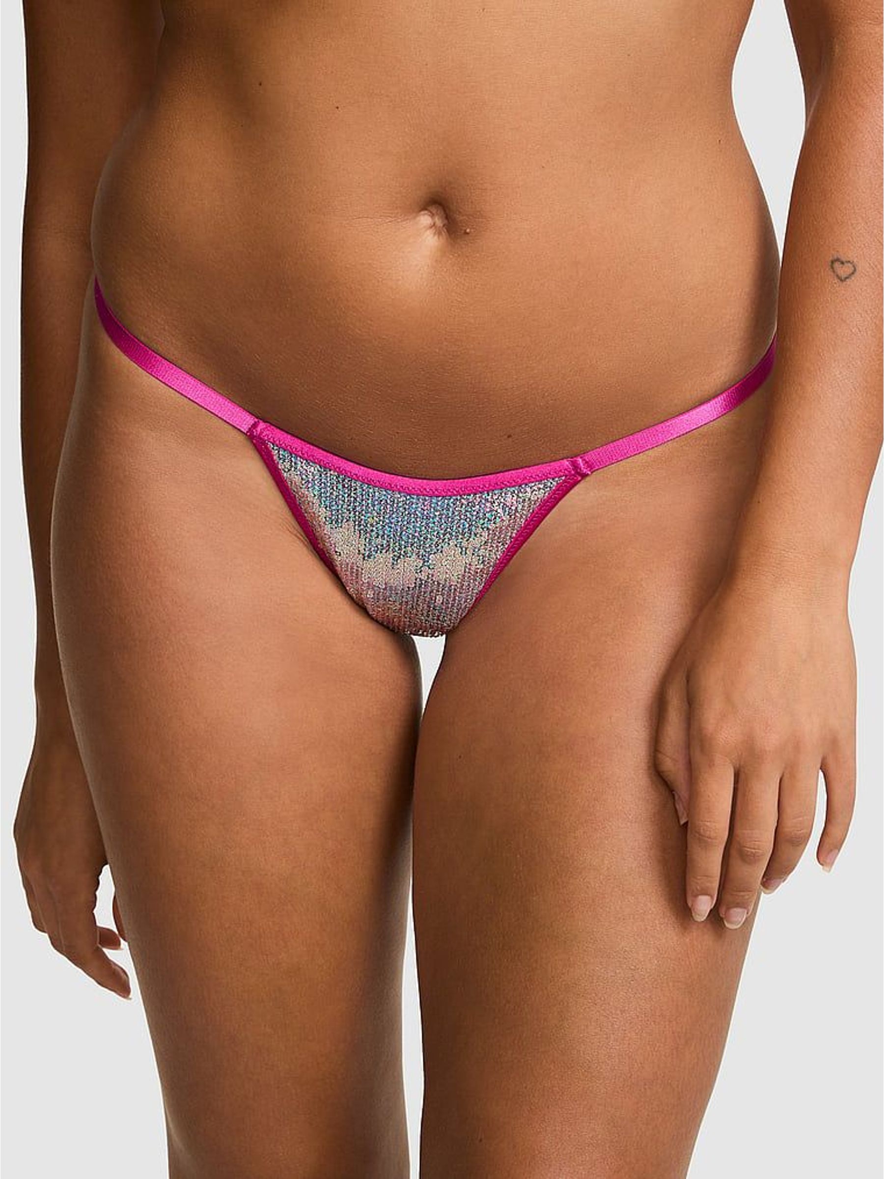 Silver - Double Strap Cheeky Sequin Mesh Knickers