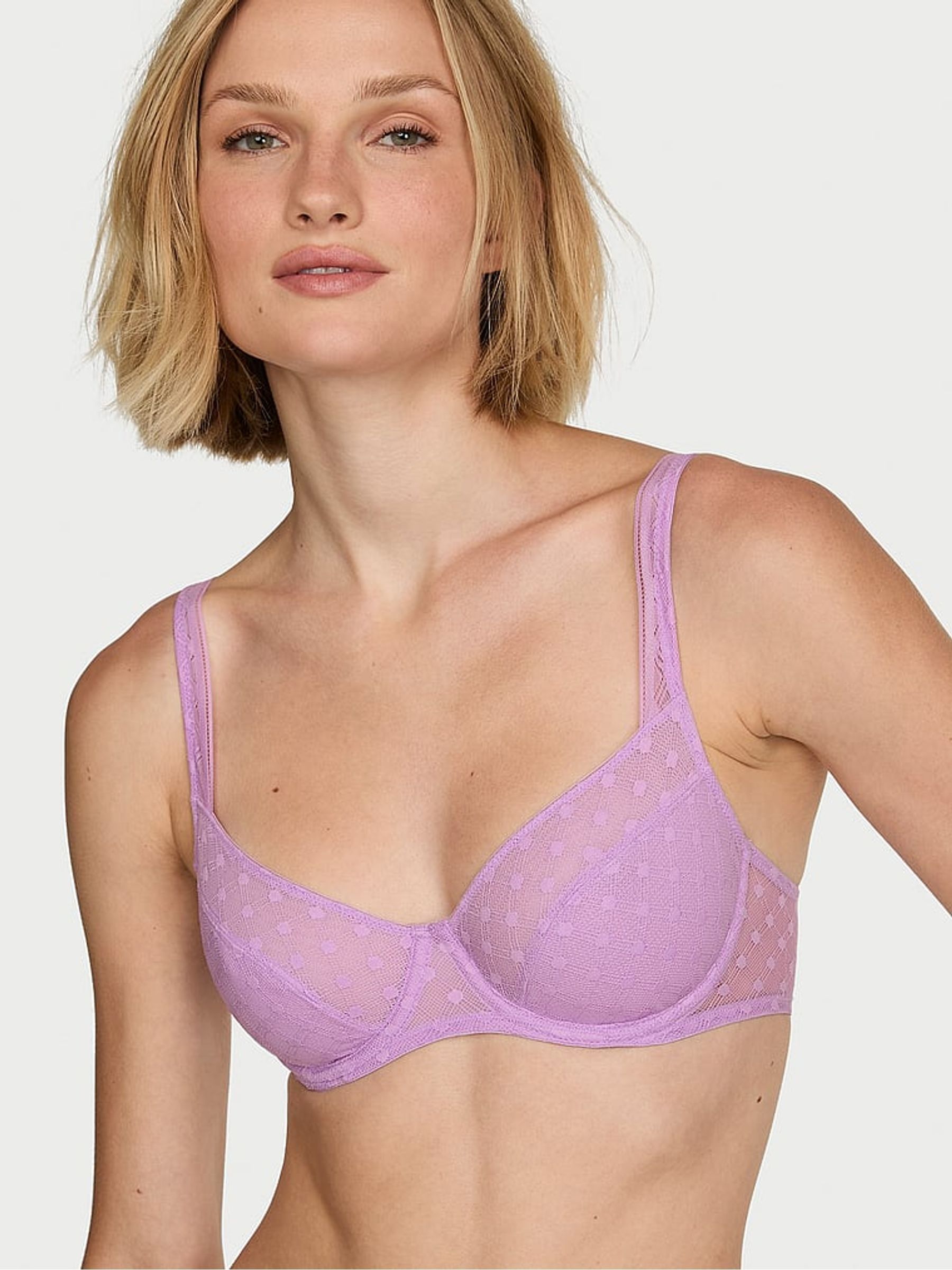 Candy Violet Purple - Unlined Balcony Geo Dot Lace Bra