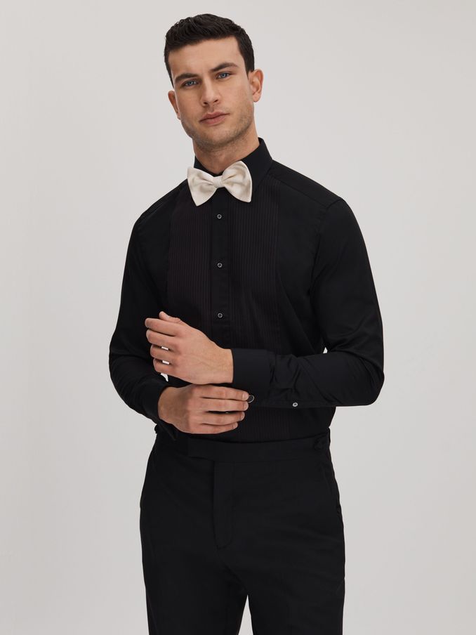 Slim Fit Double Cuff Tuxedo Shirt in Black (630655) | €98