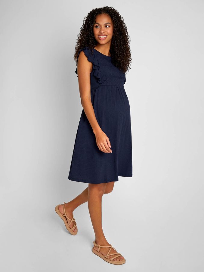 Navy Jersey Broderie Anglaise Maternity Dress (631502) | $15