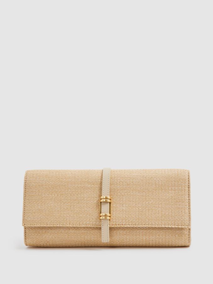 Raffia Baguette Clutch Bag in Natural (642229) | US$105