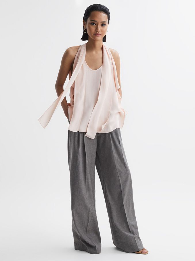 Tie Neck Draped Blouse in Nude (660147) | US$77