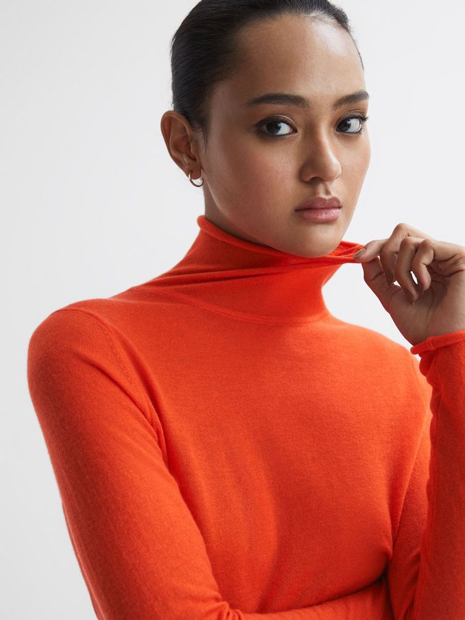 Wool-Cashmere Roll Neck Top in Orange (661107) | US$66