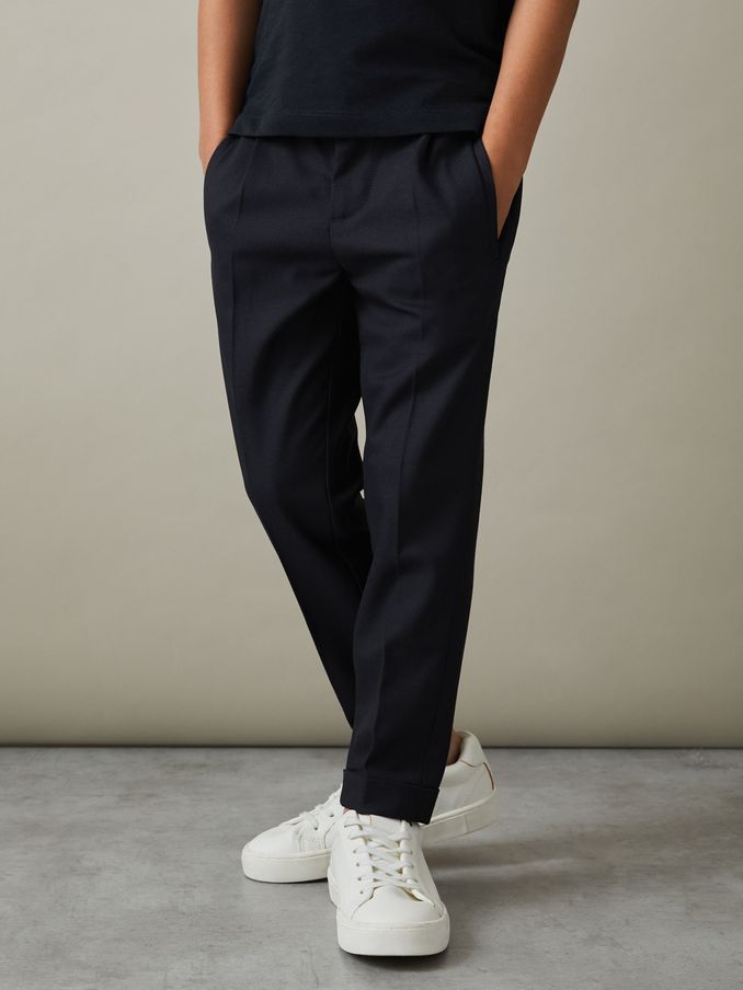 9-14 yrs Relaxed Elasticated Trousers with Turn-Ups in Navy (661870) | US$70