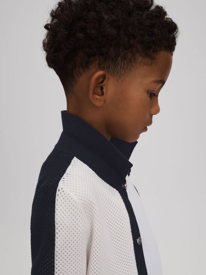 3-9 yrs Cotton Blend Open Stitch Shirt in Navy/Optic White (661925) | US$23