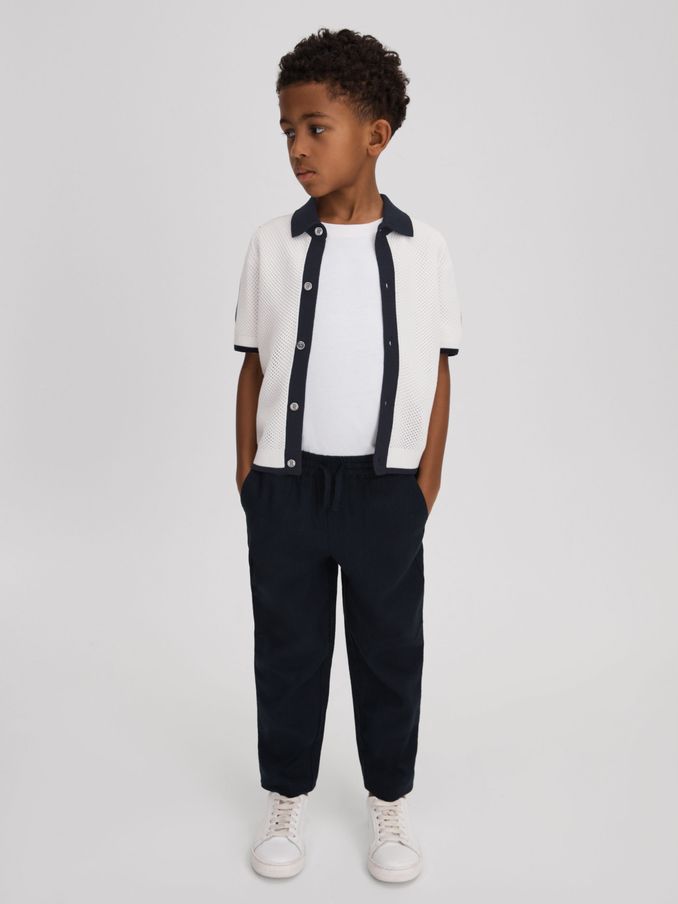 9-13 yrs Cotton Blend Open Stitch Shirt in Navy/Optic White (661988) | US$28