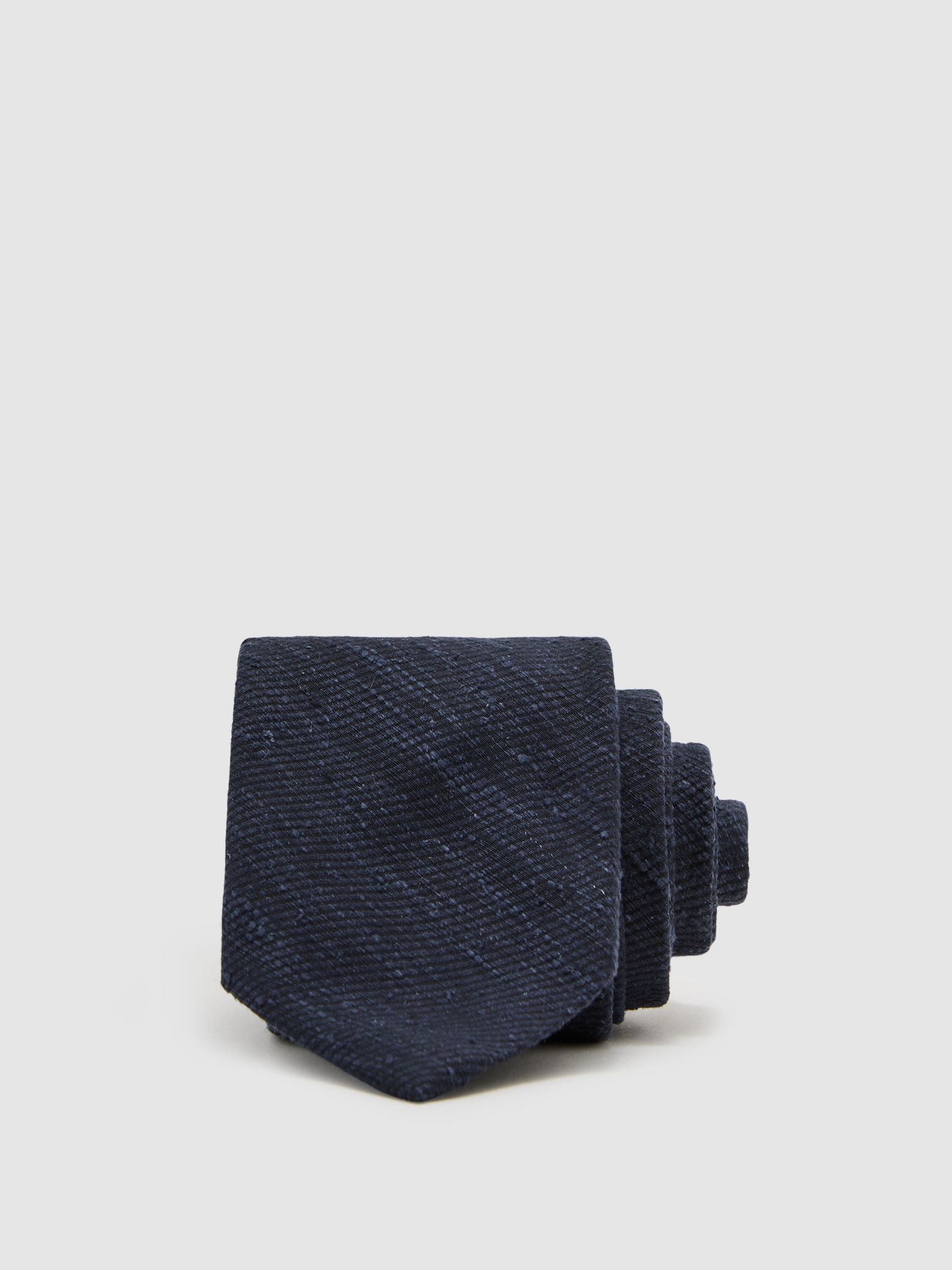 Navy - Regular Silk-blend Slub Textured Tie