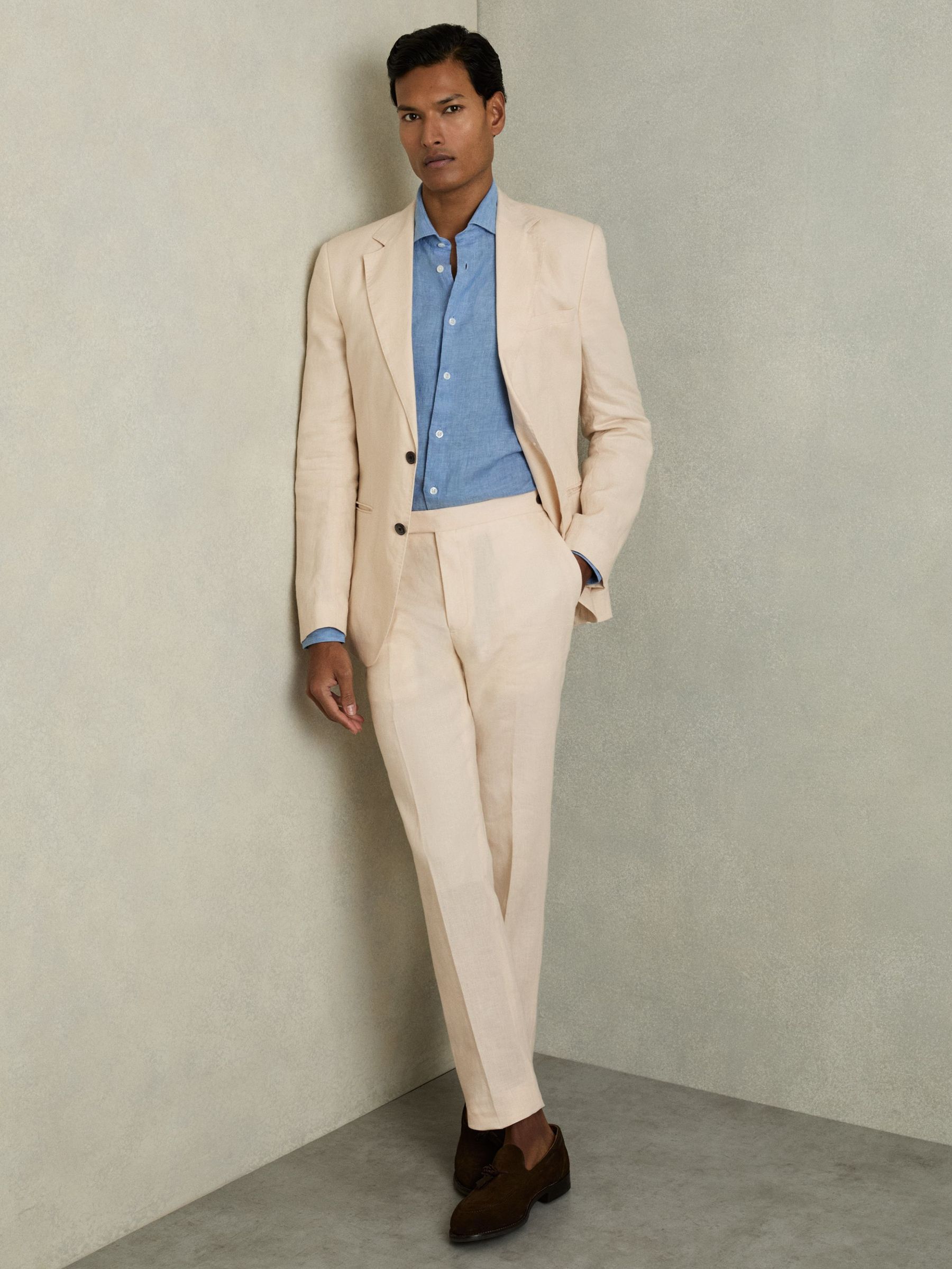 Slim Fit Linen Trousers in Stone (675763) | €195